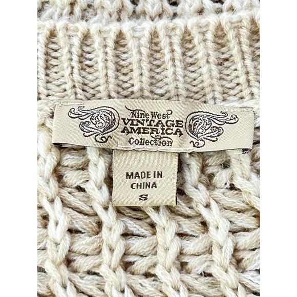 NINE WEST Vintage America Collection Beige Open Knit Short Sleeve Sweater Sz S - Picture 7 of 7
